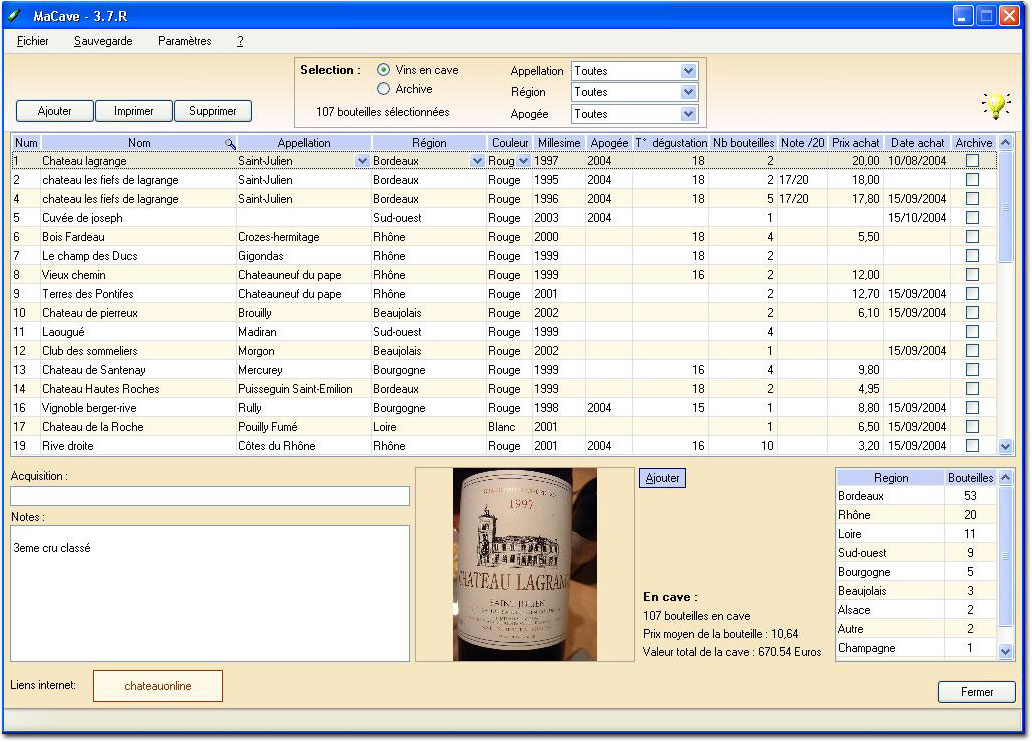 Macave - wine cellar wines cellars - MaCave � the most complete and most user-friendly cellar management software.